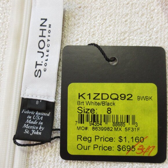 NWT St. John Sheath in Bright White Black Studded Embellished Tweed Dress 8 - Picture 7 of 10